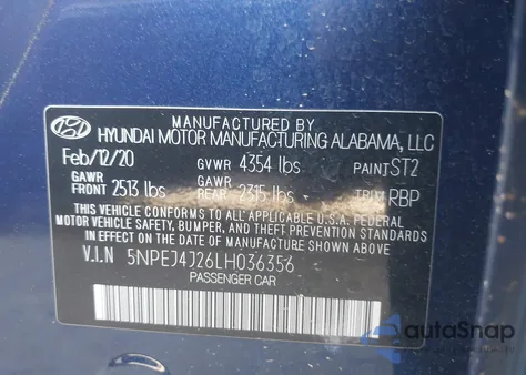 2020 Hyundai Sonata Sel Plus z USA, uszkodzony, nr VIN 5NPEJ4J26LH036356